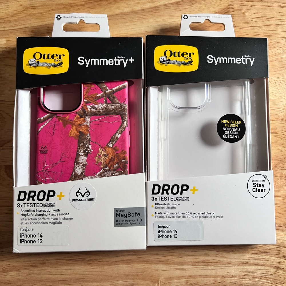 Lot of 2 OtterBox Symmetry Series Case for iPhone 14/13 - Pink Realtree & Clear